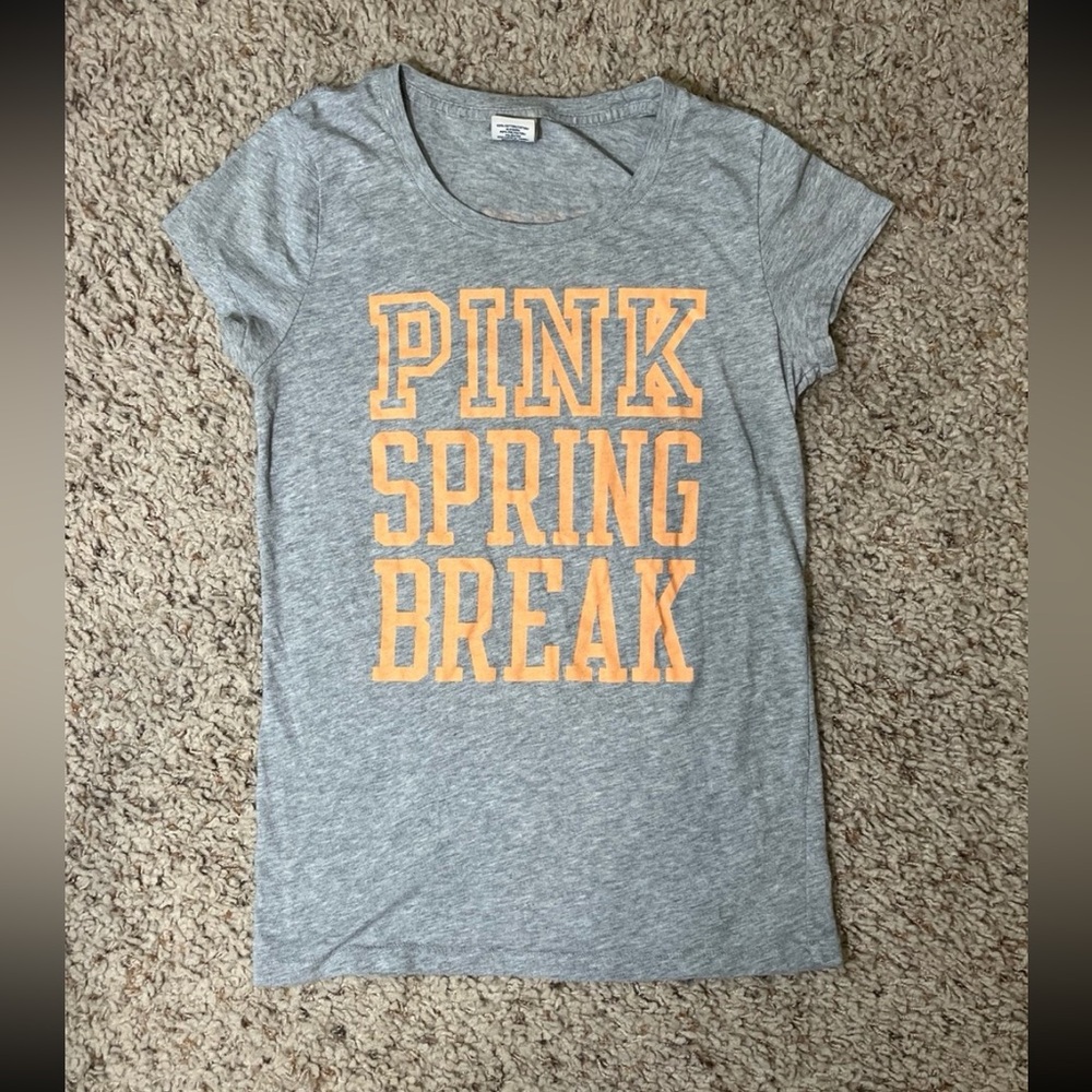 Victoria’s Secret PINK Short Sleeve Top Grey and Orange T-Shirt Spring Break Y2K